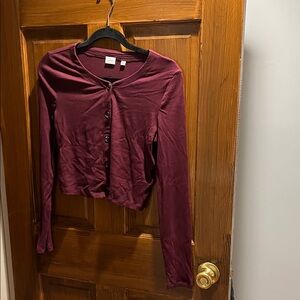 Wilfred Dark Red Button-Up Top